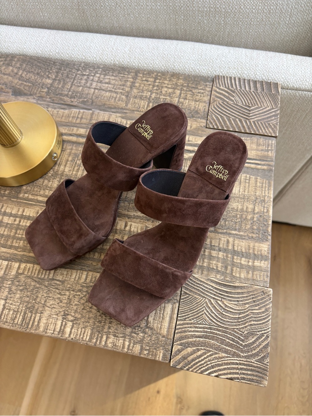 Jeffrey Campbell Brown Suede Double-Band Block Heel Mules